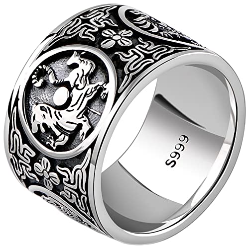 Ringe für Männer 999 Sterling Silber Ringe Herren vier große Tiere Ring Hip Hop Ring Silberschmuck Silver-US 10 von ELMAIN