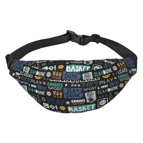 Sport Sketch Basketball Retro Schriftzug Muster Taille Gürteltasche für Damen Herren Fanny Pack Crossbody Tasche für Reisen Laufen Gürteltasche Bauchtasche, mehrfarbig, Einheitsgröße, Kuriertasche von ELMAIN