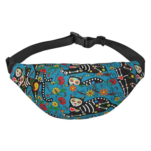 Sugar Skull Black Cats Pattern Waist Pack for Running Fanny Pack for Women and Men Crossbody Belt Bag Bum Bag, mehrfarbig, Einheitsgröße, Kuriertasche von ELMAIN