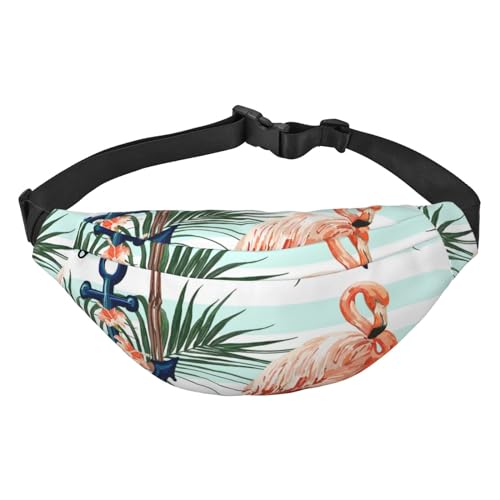 Tropisches Muster mit Anker Flamingo Hibiskus Palmenblätter Hüfttasche zum Laufen Bauchtasche für Damen und Herren Crossbody Gürteltasche Bauchtasche, mehrfarbig, Einheitsgröße, Kuriertasche von ELMAIN