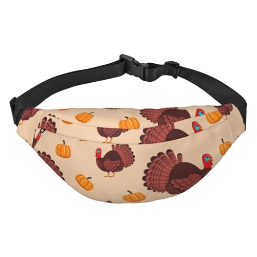 Truthahn-Vogel und Kürbis Thanksgiving Bauchtaschen für Damen Herren Hüfttasche Umhängetasche Gürteltasche für Workout Laufen Reisen, mehrfarbig, Einheitsgröße, Kuriertasche von ELMAIN