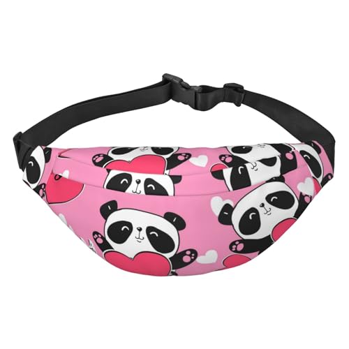 Valentinstag Panda mit Herzen Muster Fanny Pack Crossbody Taschen für Männer Frauen Gürteltasche Hüfttasche Tasche für Laufen Wandern Sport, mehrfarbig, Einheitsgröße, Kuriertasche von ELMAIN