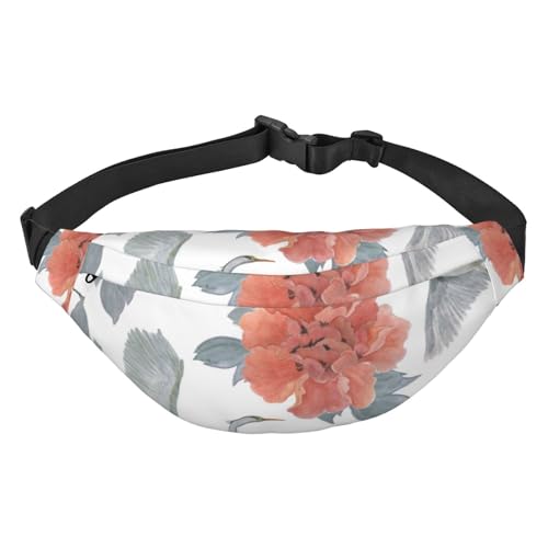 Watercolor Peones and Flying Garza Waist Belt Bag for Women Men, Fanny Pack Crossbody Bag for Travel Running Belt Pouch Bum Bag, mehrfarbig, Einheitsgröße, Kuriertasche von ELMAIN