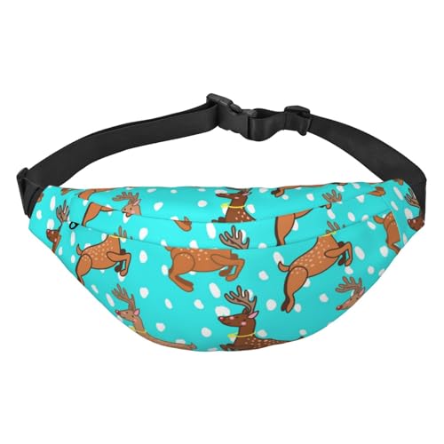 Weihnachten Hirsch und Schneeflocken Muster Gürteltasche für Männer Modische Crossbody Fanny Pack für Frauen Hüfttasche mit verstellbarem Riemen, mehrfarbig, Einheitsgröße, Kuriertasche von ELMAIN