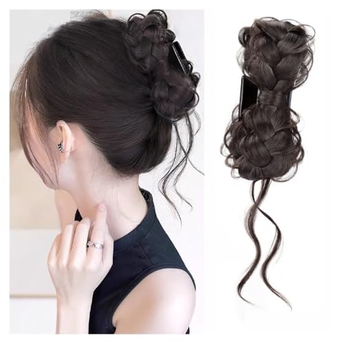 Haarknoten, Synthetische Klaue Clip-on Haar Chignons Dutts Lockige Haarspange Hitzebeständige Damen Haarperücken(Brown black) von ELNBTTUV