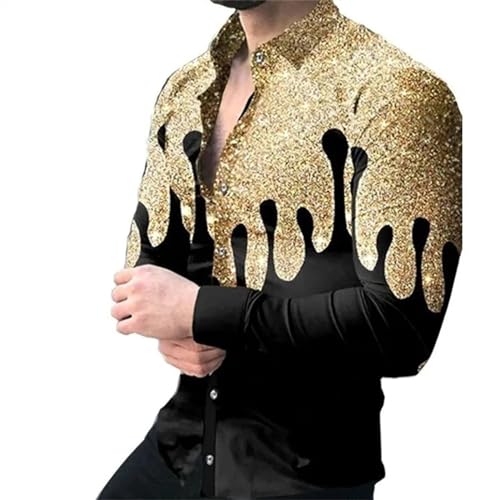 ELODEK Herren Hemden Kleid Bedruckte Hemden Mode Freizeit Faltenfrei Button-Down Langarm Casual Slim Fit Nachtclub Party S-4XL (Color : CXCS-0028, Size : XL) von ELODEK