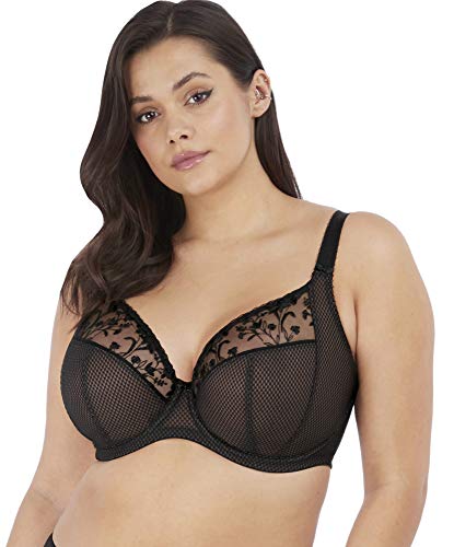 ELOMI Damen Charley Bestickter Bügel Plunge-BH, Jet, 36FF von ELOMI