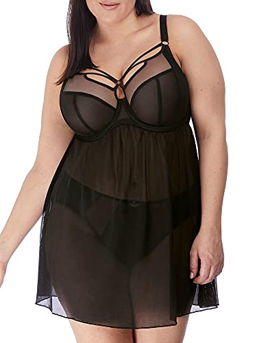 ELOMI Damen Sachi Unterkleid mit Bügel Babydoll-Dessous, Schwarz, 100E von ELOMI