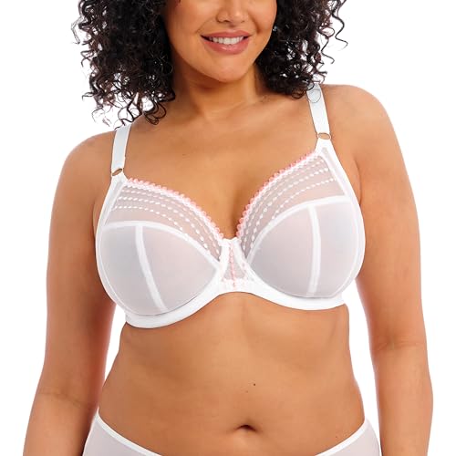 ELOMI Damen Women's Matilda Plunge Three-Piece Sheer Mesh Cups Side Support Panels Moveable J-Hook for Racerback Dd+ Bras Stiefe BH, Undurchsichtige, Weiss/opulenter Garten, 95F von Elomi