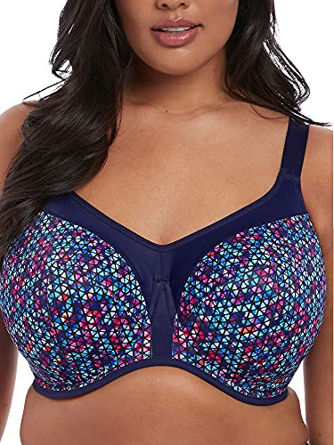 ELOMI Damen Energise Bügel Racerback-Umwandlung Sport-BH, Undurchsichtige, Marineblau, Geo, 42GG von ELOMI