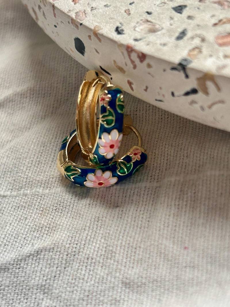 Emaille Blumen Creolen - Goldene Statement-Ohrringe Mit Blumenmuster Bunte Retro-Ohrringe Sommer Schmuck Geschenk Für Sie von ELRAHStudio