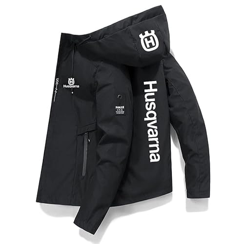 ELROAL Hus.q_varna Herren leichte Jacken Casual Sportswear Winddicht Langarm mit Kapuze Cardigan Top Reißverschluss, Schwarz , X-Large von ELROAL