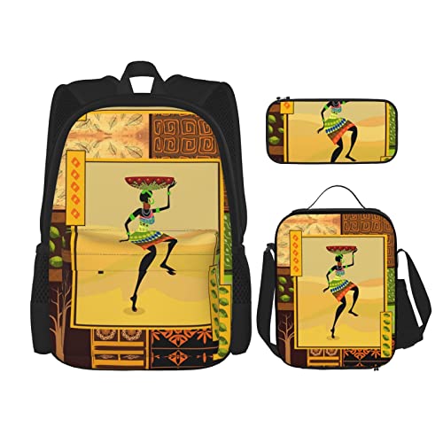 ELRoal Taschenrucksack, Afrikanische Frau, bedruckt, Crossbody-Lunch-Tasche, Federmäppchen, multifunktional, tragbar, Lern- und Bürotasche, Schwarz , Einheitsgröße von ELRoal