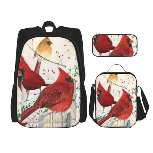 ELRoal Taschenrucksack, Motiv: rote Vögel, Crossbody-Lunch-Tasche, Federmäppchen-Set, multifunktional, tragbar, Lern- und Bürotasche, Schwarz , Einheitsgröße von ELRoal