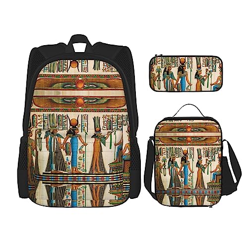 ELRoal Taschenrucksack für Damen im alten Ägypten, bedruckt, Crossbody-Lunch-Tasche, Federmäppchen, multifunktional, tragbar, Lern- und Bürotasche, Schwarz , Einheitsgröße von ELRoal