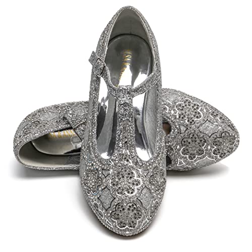 ELSA & ANNA Prinzessin Schuhe Mädchen - 3 cm Hoher Absatz - Glitzer High Heels für Kinder - Für Elsa Kleid, Partys, Fasching, Karneval (SIL21) von ELSA & ANNA