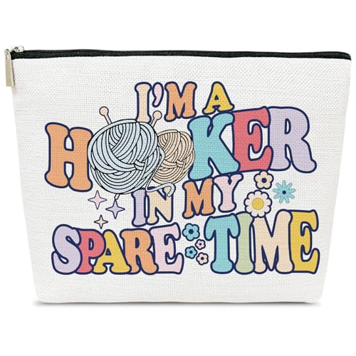 ELSGFHSU Coole Geschenke für Häkelarbeiten, Häkel-Geschenke, Garntasche, Häkeltasche, Organizer, "I'm A Hooker In My Spare Time", Make-up-Tasche für Damen, Damenzubehör, Bunt von ELSGFHSU