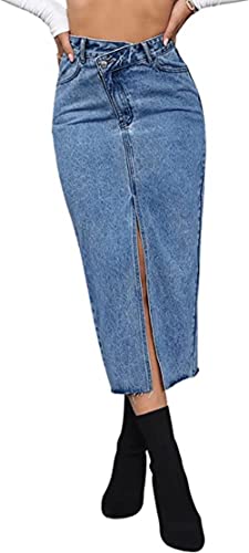 ELSTAROA Damen Casual High Waist Solid Button Up Denim Jeans Rock, Medium Wash 02, XX-Large von ELSTAROA