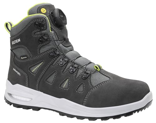 ELTEN Berufsstiefel Riley XXF BOA® GTX Grey-Lime Mid ESD O2 WR CI, Damen und Herren, Leder/Textil, leicht, sportlich, Grau/Grün 42, Grau|Grün von ELTEN