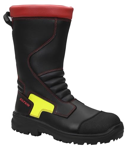 ELTEN Feuerwehrstiefel Clay ESD F2A, Damen und Herren, Leder, Stahlkappe, robust 44, Schwarz|Rot von ELTEN