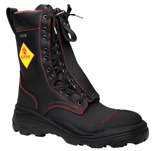 ELTEN Feuerwehrstiefel Euro Proof GTX F2A, Damen und Herren, Leder, Stahlkappe, robust 44, Schwarz|Rot von ELTEN