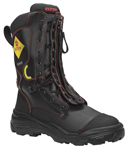 ELTEN Feuerwehrstiefel Fire Proof GTX F2A, Damen und Herren, Leder, Stahlkappe, robust 44, Schwarz|Rot von ELTEN