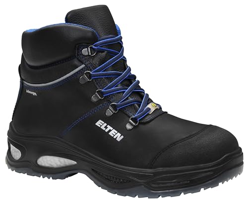 ELTEN Sicherheitsschuhe Milton Mid ESD S3S, Damen und Herren, Leder, Stahlkappe, leicht, robust 47, Schwarz-Blau von ELTEN