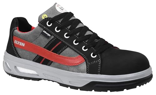 ELTEN Sicherheitsschuhe Newton XX10 Black Low ESD S2, Damen und Herren, Leder/Textil, Stahlkappe, leicht, sportlich 36, Schwarz-Rot von ELTEN