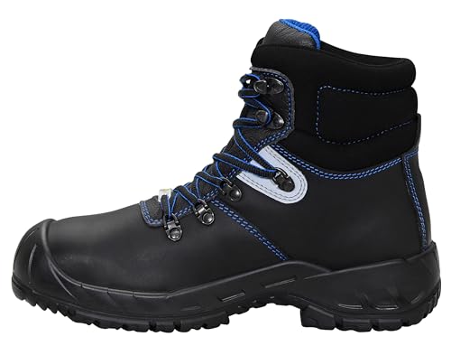 ELTEN Sicherheitsschuhe Alessio Steel Rubber NW Mid ESD S3, Damen und Herren, Leder, Stahlkappe, leicht, robust, Schwarz/Blau, Größe: 39 von ELTEN