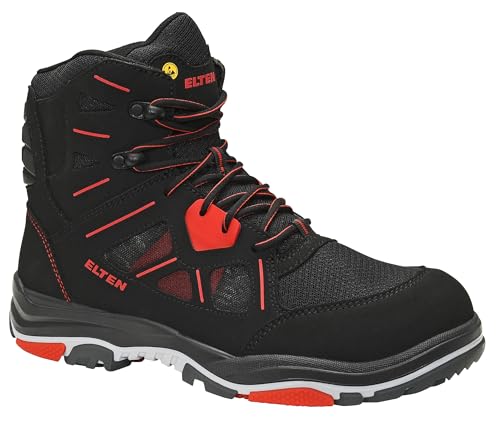 ELTEN Sicherheitsschuhe Anthony red Mid ESD S1 Typ 2, Damen und Herren, Textil, Stahlkappe, leicht, sportlich 42, Schwarz|Rot von ELTEN