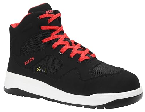 ELTEN Sicherheitsschnürstiefel Lakers M Black Mid ESD S1PS, Damen und Herren, Textil, Kunststoffkappe, leicht, sportlich, Schwarz/Rot 39, Schwarz-Rot von ELTEN
