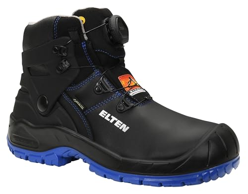 ELTEN Sicherheitsschuhe Renzo Biomex GTX BOA Blue Mid ESD S3, Damen und Herren, Leder, Stahlkappe, robust 49, Schwarz-Blau von ELTEN