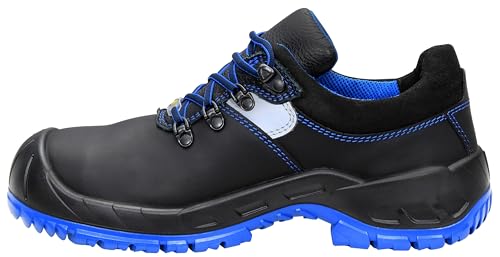 ELTEN Sicherheitsschuhe Alessio Steel Low ESD S3, Damen und Herren, Leder, Stahlkappe, leicht, robust, Schwarz/Blau Schwarz,Blau 49 von ELTEN