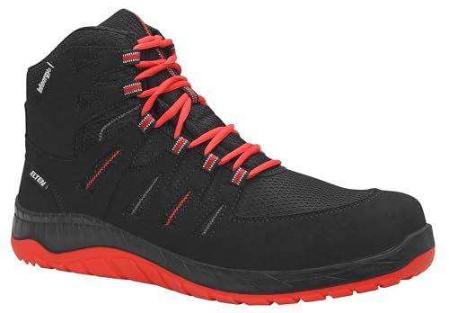 ELTEN Sicherheitsstiefel Maddox Compo Black-red Mid ESD S3S, Damen, Textil, Kunststoffkappe, leicht, sportlich, Schwarz/Rot 44, Schwarz-Rot von ELTEN