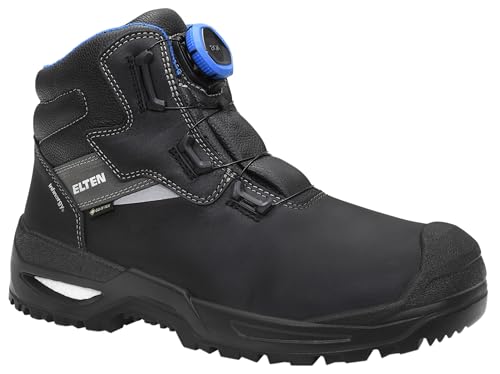 ELTEN Sicherheitsschuhe Stefano XXSG BOA GTX Black-Blue Mid ESD S3S CI, Damen und Herren, Leder, Stahlkappe, leicht, robust 48, Schwarz-Blau von ELTEN