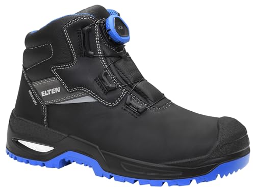 ELTEN Sicherheitsschuhe Stefano XXSG BOA Black-Blue Mid ESD S3S, Damen und Herren, Leder, Stahlkappe, leicht, robust 43, Schwarz-Blau von ELTEN