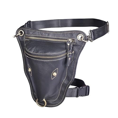 Beintasche,Beintasche Motorrad Echtes echtes Leder männer Design lässig braun Klassische Schulter Sling Tasche Mode Reisen Fanny Taille gürtel Pack beinbeutel (Color : Black) von ELTOX