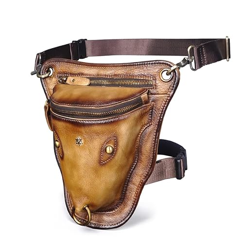 Beintasche,Beintasche Motorrad Echtes echtes Leder männer Design lässig braun Klassische Schulter Sling Tasche Mode Reisen Fanny Taille gürtel Pack beinbeutel (Color : Gold) von ELTOX