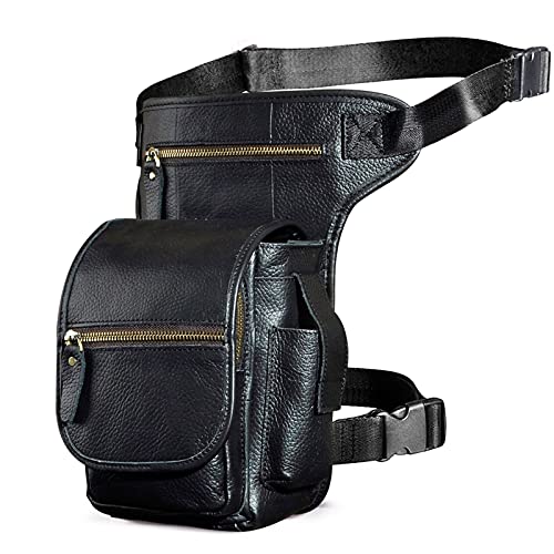 Beintasche,Beintasche Motorrad Leder Männer Design Casual Messenger Schulter Sling Tasche Mode Multifunktions-Taille Gürtel Pack Drop Beinbeutel Tasche (Color : Black) von ELTOX