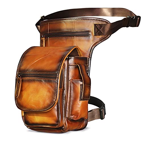 Beintasche,Beintasche Motorrad Leder Männer Design Casual Messenger Schulter Sling Tasche Mode Multifunktions-Taille Gürtel Pack Drop Beinbeutel Tasche (Color : Orange) von ELTOX