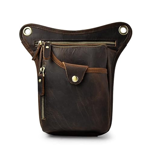 Beintasche,Beintasche Motorrad Männer Echte Rindsleder Gürtel Drop Bein Messenger Umhängetaschen Männliche Motorrad Reiten Geheitein Leder Fanny Taille Packung (Color : Deep Brown) von ELTOX