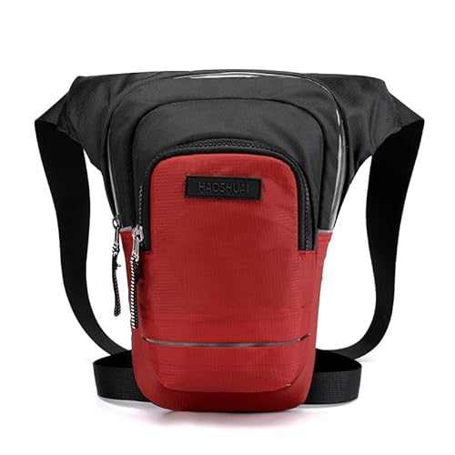 Beintasche,Beintasche Motorrad Motorradfahrer Reflektierende Drop Beinbeutel for Männer Reise Messenger Kreuz Körper Hüfte Oberschenkel Taschen Männliche Nylon Gürtel Taille Fanny Pack (Color : Red) von ELTOX