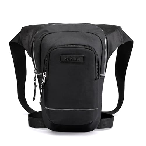 Beintasche,Beintasche Motorrad Motorradfahrer Reflektierende Drop Beinbeutel for Männer Reise Messenger Kreuz Körper Hüfte Oberschenkel Taschen Männliche Nylon Gürtel Taille Fanny Pack (Color : Black von ELTOX