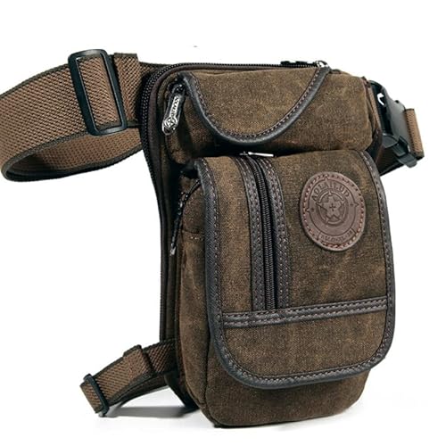 Beintasche,Beintasche Motorrad Nylon Männer Drop Beinbeutel Motorrad Taille Fanny Pack Multifunktions Messenger Umhängetaschen Reise Hüftgürtel Oberschenkel Tasche (Color : Coffee Canvas) von ELTOX