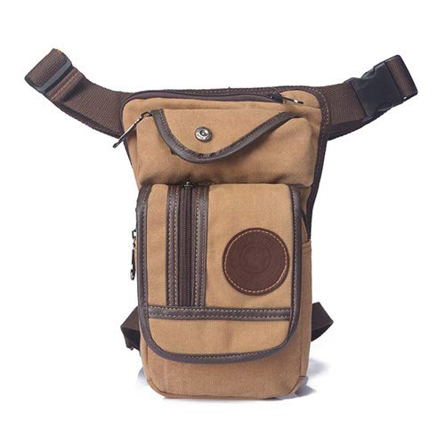 Beintasche,Beintasche Motorrad Nylon Männer Drop Beinbeutel Motorrad Taille Fanny Pack Multifunktions Messenger Umhängetaschen Reise Hüftgürtel Oberschenkel Tasche (Color : Khaki Canvas) von ELTOX