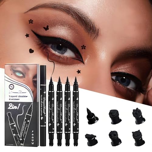 ELUBLU 5 StüCk Eyeliner,Eyeliner Wasserfest,Doppelkopfsiegel Eyeliner Stempel,Schnell Trocknend Kajalstift Schwarz Lang Anhaltende Farbe FüR Den Idealen Eyeliner von ELUBLU