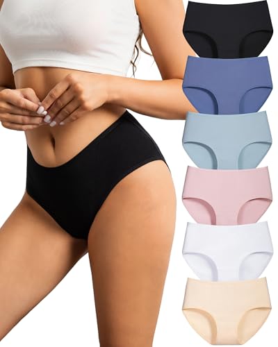 ELUNEBELLEF Unterhosen Damen Baumwolle Unterwäsche Frauen Brazilian Slip Hoch Elastische Unterwäsche Damen Bequem Hipster Unterwäsche Dehnbare Baumwoll Slips Mehrpack von ELUNEBELLEF