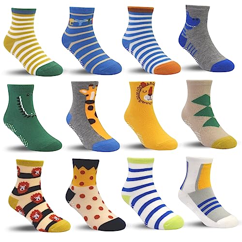 ELUTONG Stoppersocken Kinder 12 Paar Kleinkind Jungen ABS Rutschfeste Socken Antirutsch Socken Kinder Antirutsch Kinder Socken für 3-5 Jahre Jungen und Mädchen von ELUTONG