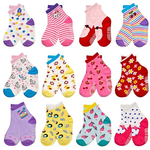 ELUTONG Stoppersocken 12 Paar Kleinkind Mädchen ABS Rutschfeste Socken Antirutsch Kinder Socken für 3-5 Jahre von ELUTONG
