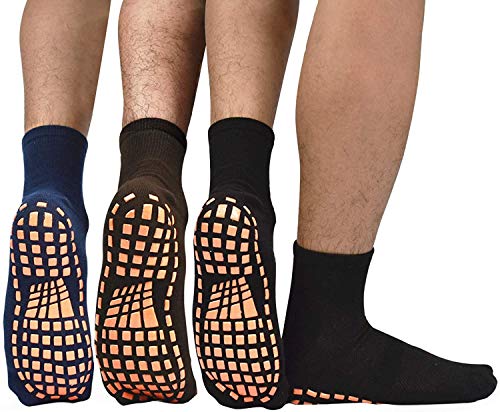 ELUTONG Herren Rutschfeste klebrige Griffe Socken - 3 Paare Fliesen Holzböden Anti Rutsch Training Yoga Pilates Hospital Slipper Socken 40-44 von ELUTONG